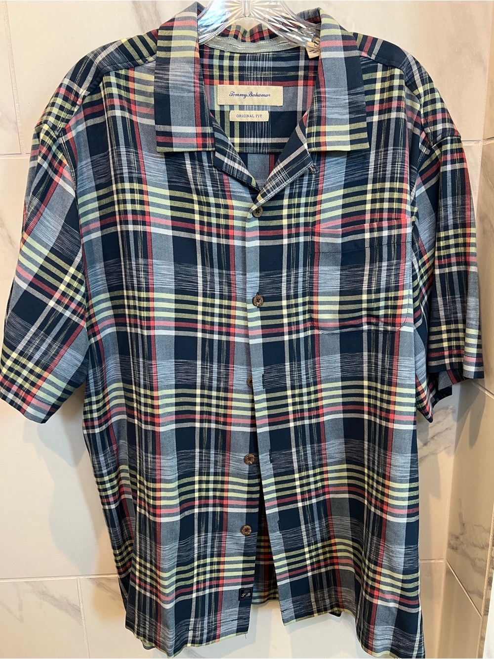 Tommy Bahama Men's Navy Plaid Short-Sleeve Button-Up Shirt $40